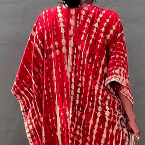Red Tie Dye Hippie Boho Kaftan Long Loose Maxi Dress Bohemian V Neck Caftan New - Picture 9 of 13